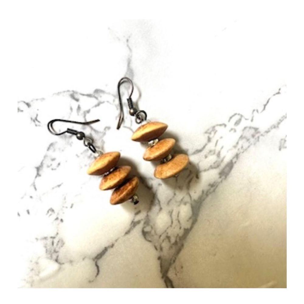 Beaded disc drop earrings